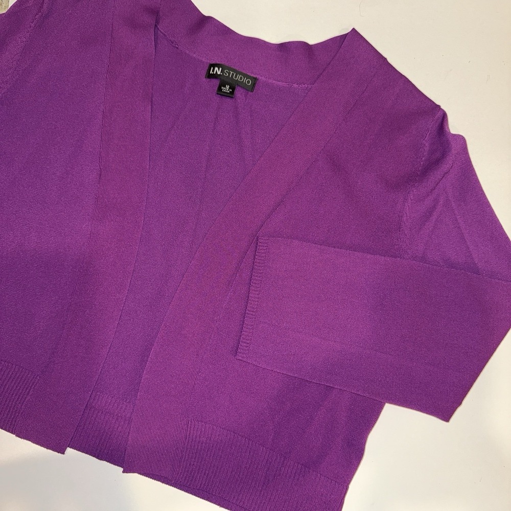 I.N. STUDIO Purple Open Front Cardigan Sweater Shrug Women's Size 12 Crop Layer